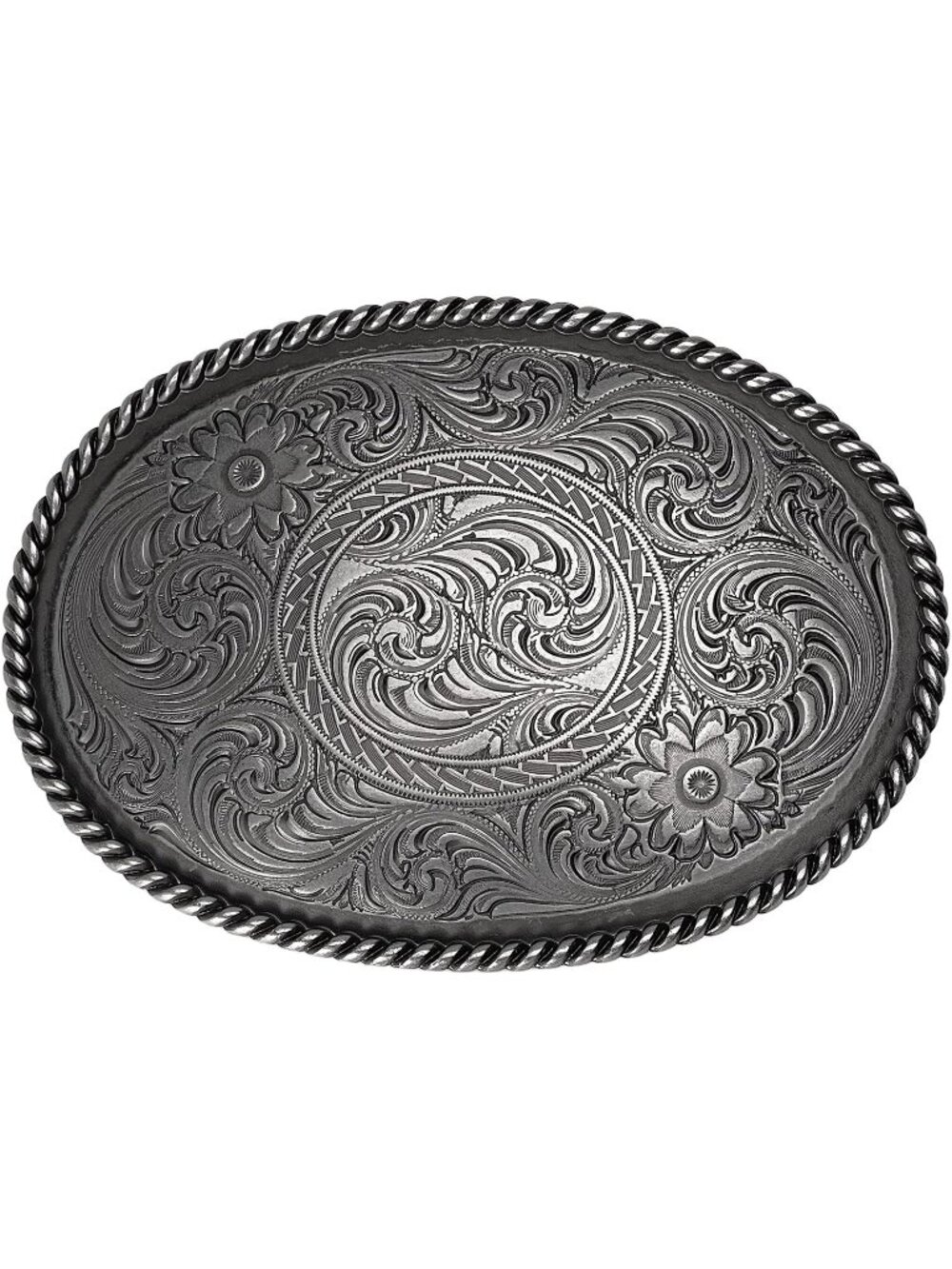 Unisex Silver Flower-05 Imported Engraved Floral Vintage Belt Buckle